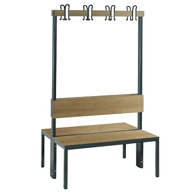 C + P, Garderobenbank Basic Plus, 2-seitig, Rückenlehne, ohne Schuhrost, Fussgestell schwarzgrau RAL 7021, B 1000 mm, Dekor Eiche Ser.