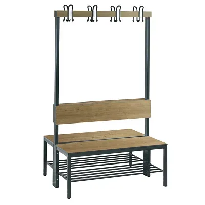 C+P, C+P Umkleidesitzbank Basic Plus, Länge 1.000 mm, doppelseitig, mit Rückenlehne, 2x4 Doppelhaken, inkl. Schuhrost, schwarzgrau/weiss