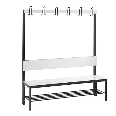 C+P, C+P Umkleidesitzbank Basic Plus, Länge 1.500 mm, einseitig, mit Rückenlehne, 6 Doppelhaken, inkl. Schuhrost, schwarzgrau/weiss