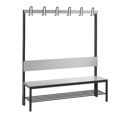 C+P, C+P Umkleidesitzbank Basic Plus, Länge 1.500 mm, einseitig, mit Rückenlehne, 6 Doppelhaken, inkl. Schuhrost, schwarzgrau/silbergrau