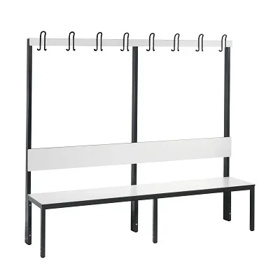 C + P, Garderobenbank Basic Plus, 1-seitig, Rückenlehne, ohne Schuhrost, Fussgestell schwarzgrau RAL 7021, B 1960 mm, Dekor weiss