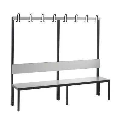 C+P, C+P Umkleidesitzbank Basic Plus, Länge 1.960 mm, einseitig, mit Rückenlehne, 8 Doppelhaken, schwarzgrau/silbergrau