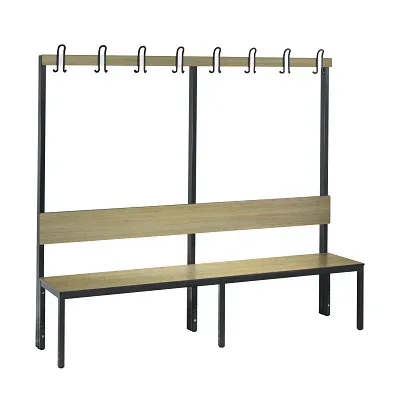 C+P, C+P Umkleidesitzbank Basic Plus, Länge 1.960 mm, einseitig, mit Rückenlehne, 8 Doppelhaken, schwarzgrau/Eiche Sereno
