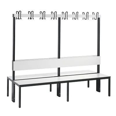 C+P, C+P Umkleidesitzbank Basic Plus, Länge 1.960 mm, doppelseitig, mit Rückenlehne, 2x8 Doppelhaken, schwarzgrau/weiss