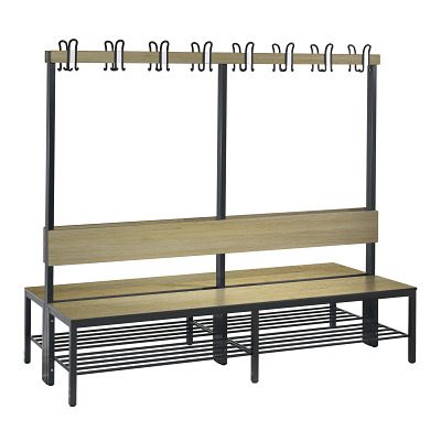 C+P, C+P Umkleidesitzbank Basic Plus, Länge 1.960 mm, doppelseitig, mit Rückenlehne, 2x8 Doppelhaken, inkl. Schuhrost, schwarzgrau/Eiche Sereno