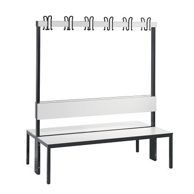 C+P, C+P Umkleidesitzbank Basic Plus, Länge 1.500 mm, doppelseitig, mit Rückenlehne, 2x6 Doppelhaken, schwarzgrau/weiss