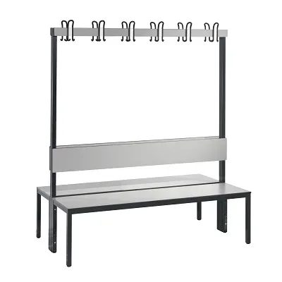 C+P, C+P Umkleidesitzbank Basic Plus, Länge 1.500 mm, doppelseitig, mit Rückenlehne, 2x6 Doppelhaken, schwarzgrau/silbergrau