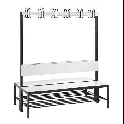 C+P, C+P Umkleidesitzbank Basic Plus, Länge 1.500 mm, doppelseitig, mit Rückenlehne, 2x6 Doppelhaken, inkl. Schuhrost, schwarzgrau/weiss