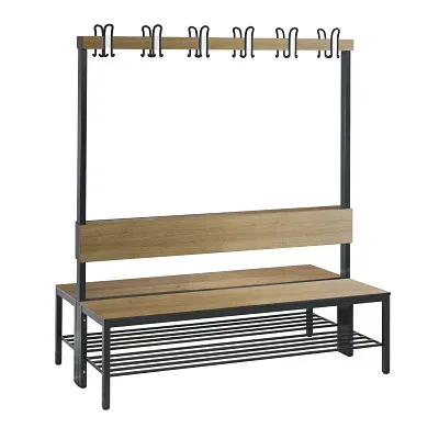 C+P, C+P Umkleidesitzbank Basic Plus, Länge 1.500 mm, doppelseitig, mit Rückenlehne, 2x6 Doppelhaken, inkl. Schuhrost, schwarzgrau/Eiche Sereno
