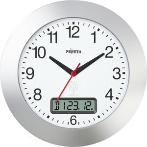PEWETA Uhren, Funkwanduhr Die "Edle", Ø 300 mm mit Datum, silber