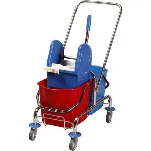undefined, Doppelfahreimer Chrom II, 2 x 15 Liter Eimer, fahrbar, m. Mopppresse u. Schiebebügel