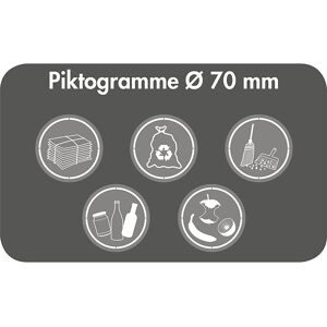 kaiserkraft Piktogramme, Ø 70 mm, international, mit Symbolen, weiß
