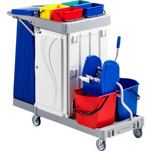 EVO-PRODUCTS, Reinigungswagen Poly III, 2x 15 Liter mit Mopp-Presse + 4x 4 Liter, abschliessbare Mittelfächer