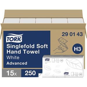 Tork, Tork® Papierhandtücher Advanced® H3 290143, 2-lagig, geprägt, Zickzack-Faltung, 15 Pack á 250 Blatt (3750 Tücher), FSC®-Papier, weiss