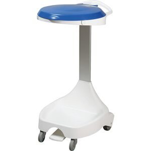 EVO-PRODUCTS, Mobiler Pedal-Abfallsackhalter Delta I, für 120-Liter-Säcke, 2 Räder + 2 Lenkrollen, Gestell weiss, Deckel blau
