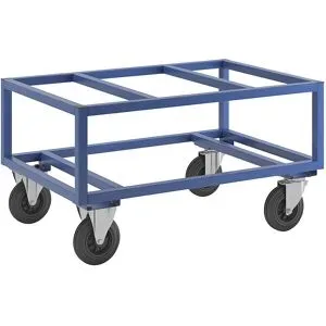Paletten-Fahrgestell KM221, LxBxH 1200 x 800 x 650 mm, blau, 2 Lenk- und 2 Bockrollen Kongamek