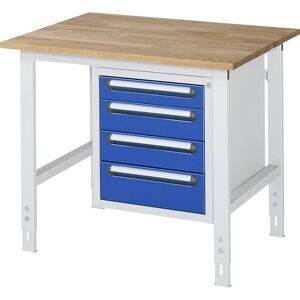 kaiserkraft Arbeitstisch mit Schubladenschrank, Unterbau-Container mit 4 Schubladen 1 x 90, 2 x 120, 1 x 140 mm, BxT 1000 x 800 mm, B-Platte, Stärke 25 mm