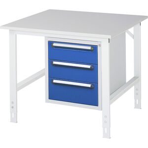 kaiserkraft Arbeitstisch mit Schubladenschrank, Unterbau-Container mit 3 Schubladen 2 x 150, 1 x 180 mm, BxT 1000 x 1000 mm, M-Platte, Stärke 22 mm