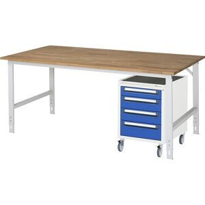 RAU, RAU Werkstatt-Set TOM 2-teilig, mit Werktisch, HxBxT 760-1.080 x 2.500 x 1.000 mm, Arbeitsplatte Buche-Massiv, zzgl. Roll-Container mit 3 Schubladen, HxBxT 690 x 480 x 600 mm