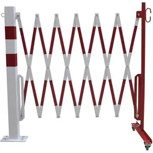 Sperrpfosten mit Scherengitter, Vierkantrohr 70 x 70 mm, zum Aufdübeln, rot / weiß, Länge max. 3600 mm CrashStop
