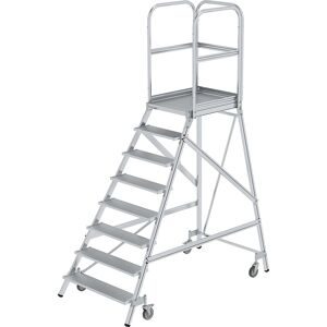 MUNK, Podesttreppe einseitig begehbar mit Federrollen Aluminium geriffelt 8 Stufen