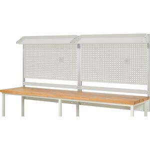 RAU, RAU Werkbank-Aufbau, HxBxT 1.130 x 3.000 x 350 mm, mit 2 neigbaren Metallablagen, 2 Halteschienen und 2 Flachbildschirmhalter, Komplettset 02 für Produktbreite 3.000 mm