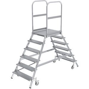Podestleiter mit zweiseitigem Aufstieg, Plattform und Stufen aus Leichtmetall, 2 x 6 Stufen inkl. Plattform MUNK
