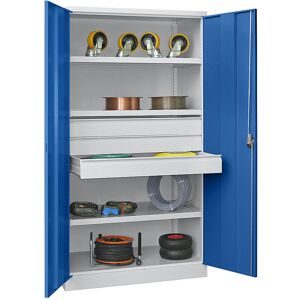 Pavoy, PAVOY Schwerlastschrank Premium, 3 Fachböden + Schubladen 3x125 mm, enzianblau, lichtgrau