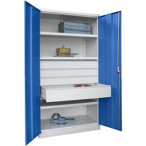 Pavoy, PAVOY Schwerlastschrank Premium, 3 Fachböden + Schubladen 3x125 + 1x175 mm, enzianblau, lichtgrau