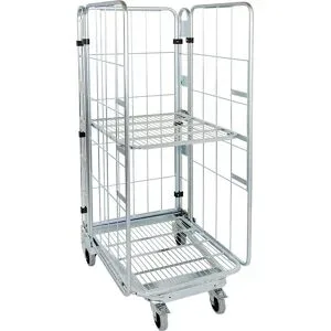 undefined, Nestbarer Rollbehälter, 3-seitig, verzinkt, Traglast 500 kg, 1 Zwischenboden