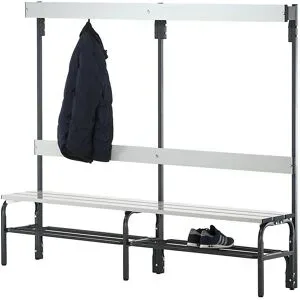 Umkleidebank mit Aluminiumleisten, HxT 1650 x 375 mm, einseitig, Länge 2000 mm, 6 Haken, anthrazit, Schuhrost Sypro
