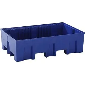 undefined, Auffangwanne, für 2 Fässer à 200 l, unterfahrbar, B 865 x T 1245 x H 350 mm, ohne Gitterrost, Polyethylen, blau