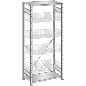 Drahtgitterkorb-Steckregal, verzinkt, BxT 1000 x 500 mm, mit 4 Körben, Grundregal, Höhe 2000 mm SCHULTE