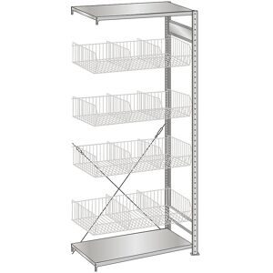 Drahtgitterkorb-Steckregal, verzinkt, BxT 1000 x 500 mm, mit 4 Körben, Anbauregal, Höhe 2000 mm SCHULTE