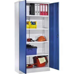 Universalschrank mit Flügeltüren und 4 Fachböden, HxBxT 1950 x 915 x 421 mm, Korpus lichtgrau / Türen enzianblau eurokraft basic