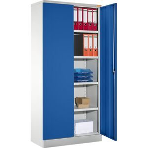 eurokraft basic, Universalschrank mit Flügeltüren und 4 Fachböden, HxBxT 1950 x 915 x 421 mm, Korpus lichtgrau / Türen enzianblau eurokraft basic
