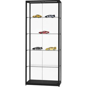 kaiserkraft Vitrine, Höhe 1984 mm, ohne Beleuchtung, BxT 800 x 400 mm, rechteckig, schwarz, Türen vorne