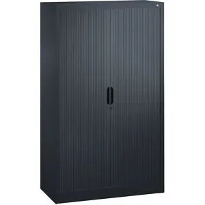 Rollladenschrank mit Horizontal-Jalousie, HxBxT 1660 x 1000 x 420 mm, 3 Fachböden, 4 Ordnerhöhen, schwarzgrau C+P