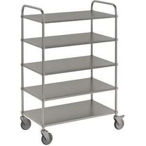 Leichter Etagenwagen Höhe 1445 mm, mit 5 Metallböden, galvanisch verzinkt, 2 Lenkrollen mit Stopp Kongamek