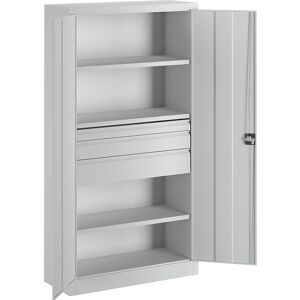 Schwerlastschrank, Höhe 1950 mm, 3 Fachböden, 3 Schubladen, grau Pavoy