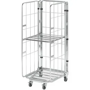 undefined, Nestbarer Rollbehälter, 3-seitig, verzinkt, Traglast 500 kg, 1 Zwischenboden