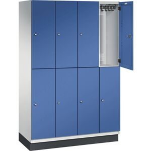 C + P, C+P Doppelstöckiger Spind Cambio, 4 Abteile, 8 Fächer, mit Sockel, B 1200 x T 525 x H 1980 mm, lichtgrau/enzianblau