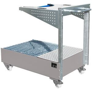 kaiserkraft Fahrbare Auffangwanne mit Lochplattenkonsole, für 1 x 200-l-Fass, LxBxH 1450 x 800 x 1195 mm, lackiert mausgrau, ab 2 Stk