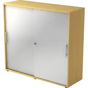 undefined, Schiebetürenschrank JENA, 3 OH, Front silber, B 1200 x T 400 x H 1100 mm, Buche-Dekor