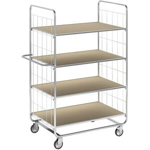 ESD-Etagenwagen, kurze Ausführungen, 4 Lenkrollen, 4 Ladeflächen, LxBxH 815 x 470 x 1120 mm, 2 mit Stopp Kongamek