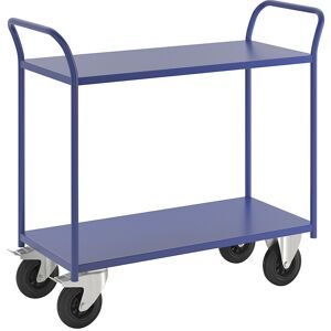 Tischwagen KM41, 2 Etagen, LxBxH 1080 x 450 x 975 mm, blau, 2 Lenkrollen mit Stopp, 2 Bockrollen Kongamek