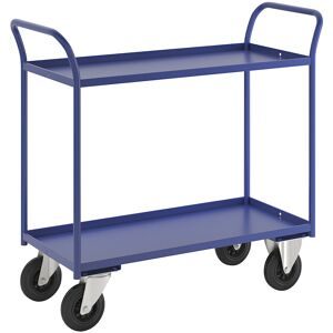 Tischwagen KM41, 2 Etagen mit Aufkantung, LxBxH 1080 x 450 x 1000 mm, blau, 2 Lenk- und 2 Bockrollen Kongamek