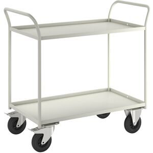 Tischwagen KM41, 2 Etagen mit Aufkantung, LxBxH 1070 x 550 x 1000 mm, weiß, 2 Lenkrollen mit Stopp, 2 Bockrollen Kongamek