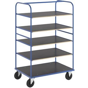 Multi-Etagenwagen KM338, LxBxH 1200 x 800 x 1800 mm, blau, 2 Lenkrollen mit Stopp, 2 Bockrollen Kongamek