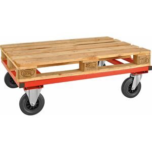 KONGAMEK, Paletten-Fahrgestell KM217, LxBxH 1200 x 800 x 305 mm, rot, 2 Lenk- und 2 Bockrollen Kongamek
